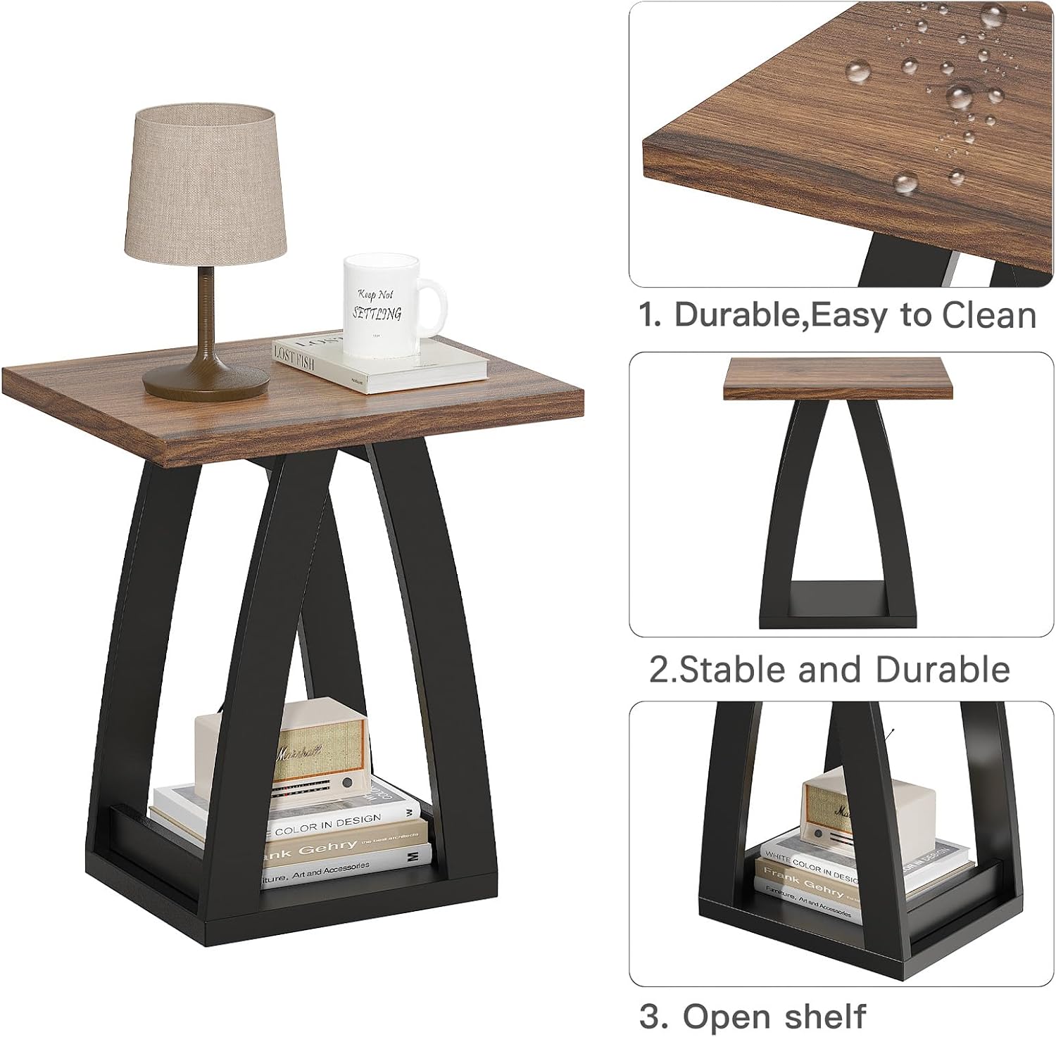 FROMJBEST End Table Set of 2, Side Table, Nightstand, Sofa Side Table with Shelf, Modern End Table for Living Room, Bedroom