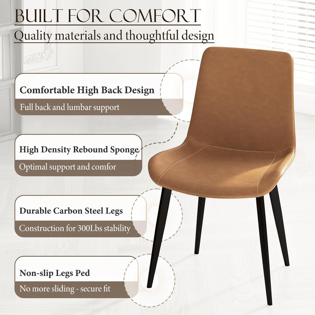 PU Leather Dining Chairs Set of 8, Modern Upholstered Dinner Chairs with Sturdy Metal Legs and Comfort Backrest for Home Kitchen, Living Room, Accent Side Chairs (Rustic Brown)