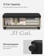 SONGMICS Storage Ottoman, 46.5 Inches Long Bed End Stool, Solid Wood Legs | Buttons Decoration, Non-Slip Foot Pads, 330.7 lb Load Capacity, Ink Black, MACEO Collection ULOM071B01