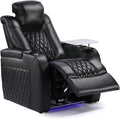 Weilianda Home Theater Seating, Top Grain Leather Movie Theater Chair | Black Row of 1, Zero Gravity, Power Headrest, Tray Table, Electric Reclining Seat for Media Room