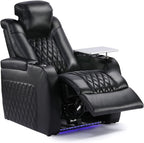 Weilianda Home Theater Seating, Top Grain Leather Movie Theater Chair | Black Row of 1, Zero Gravity, Power Headrest, Tray Table, Electric Reclining Seat for Media Room