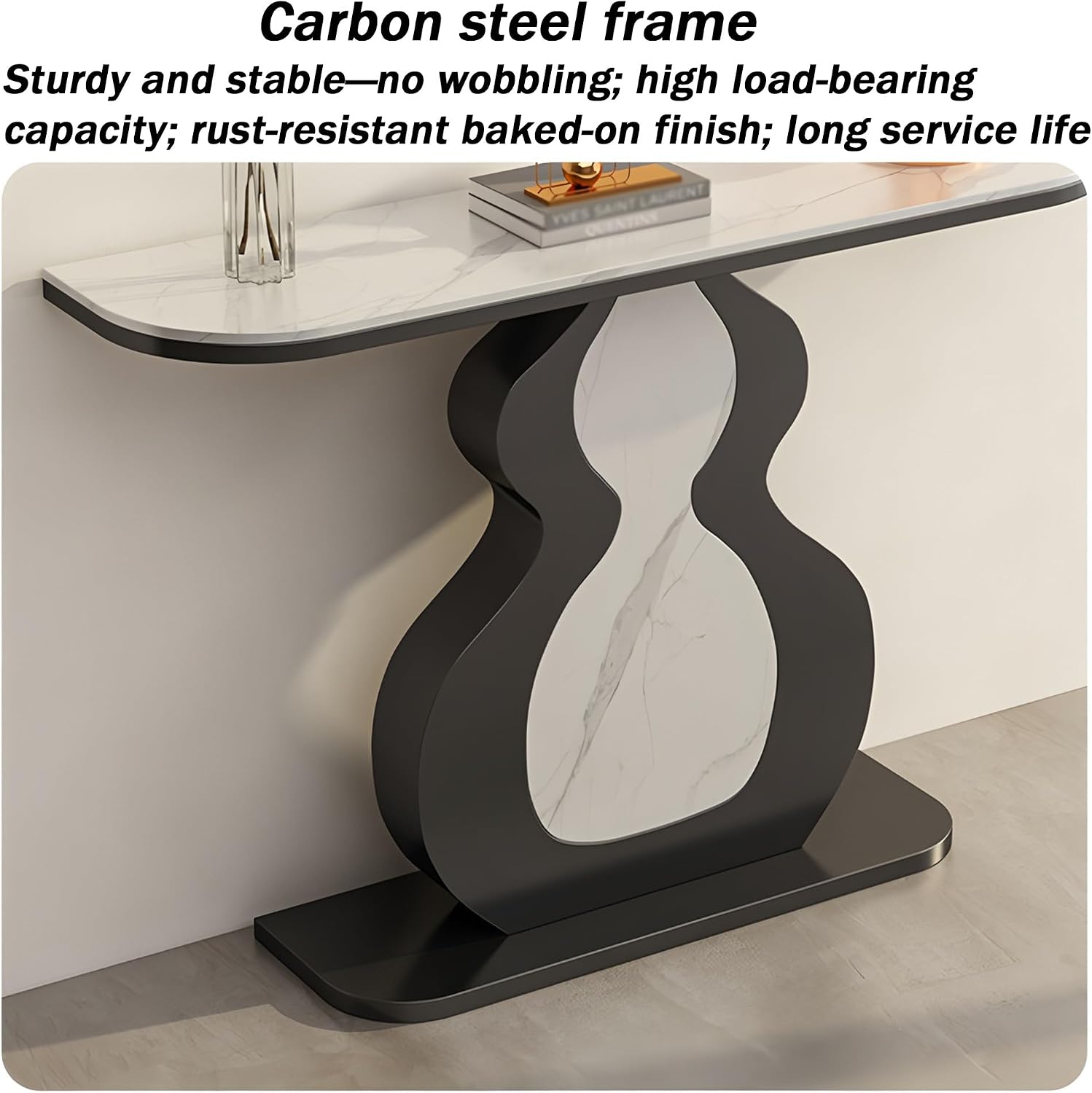 Modern Console Table with Sintered Stone Top | Narrow Console Table with Metal Frame, for Hallway Living Room Bedroom Hotel & Behind Sofa(Black-B,150x30x80cm)