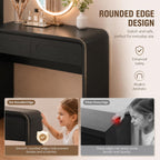 Vanity Desk, Makeup Vanity Desk with 2 Drawers and Storage Desktop Space | Modern Makeup Vanity Dressing Table with Curved Profile Design, Black Makeup Computer Writing Desk for Home Office Bedroom