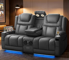 Power Loveseat Recliner Sofa with Console, Wall Hugger Reclining Loveseat with Reading Light, Home Theater Seating with LED Lights, Zero Gravity Recliner Couch for RV Couch and Living Room