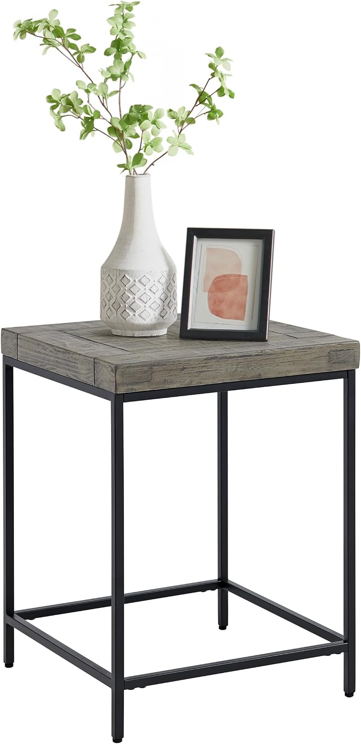 Alaterre Furniture End Table - Industrial Modern Side Table with Wood Top and Metal Frame - Table for Living Room, Bedroom, Hallway, or Dorm Room (Gray)