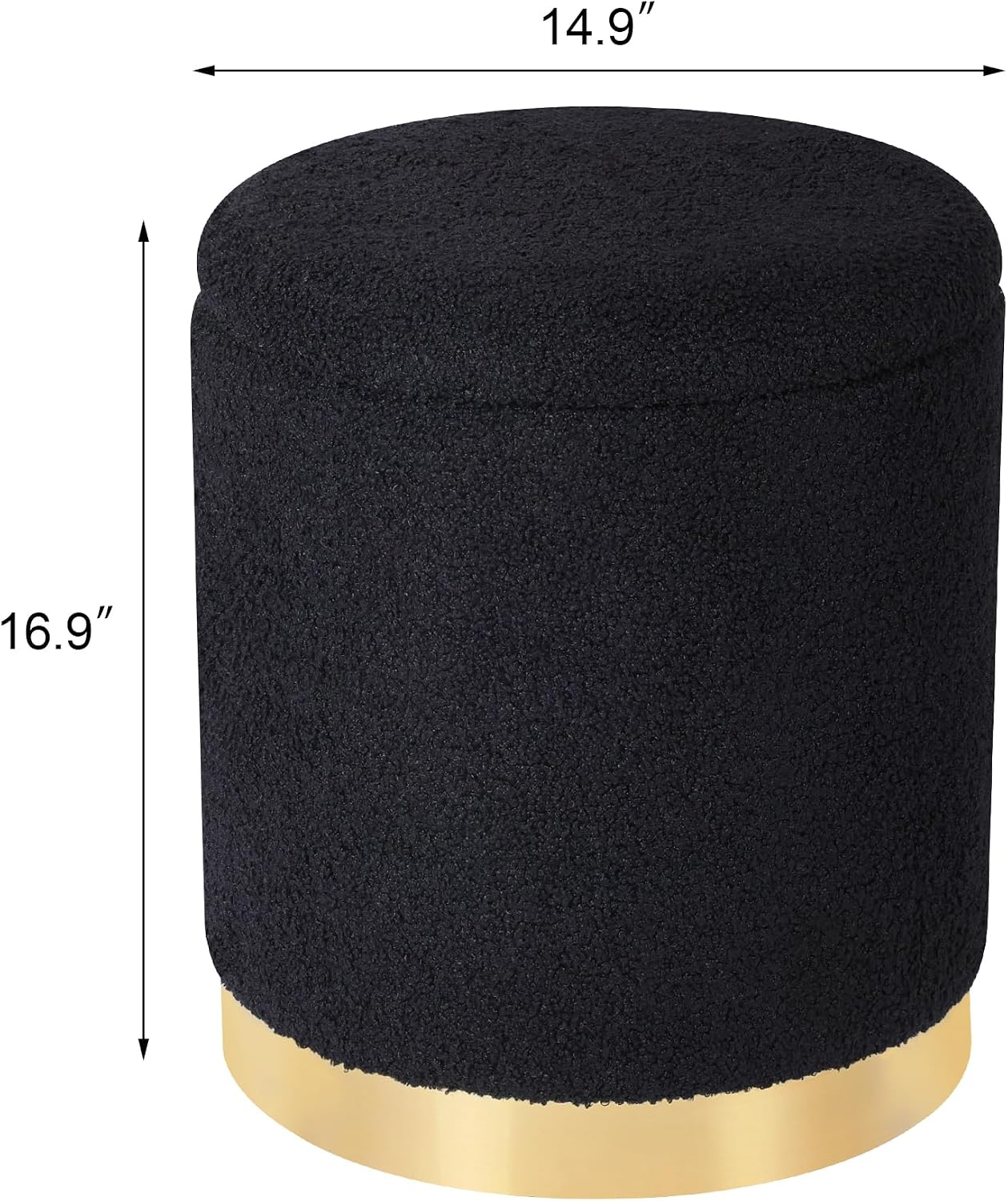 Joveco Boucle Round Ottoman with Storage,Vanity Stool with Storage for Bedroom, Ottoman Coffee Table,Small Boucle Foot Stool for Living Room, Black with Gold Plating