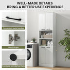 TANGZON 190CM Tall Kitchen Cupboard, 4-Door Storage Cabinet with Enclosed Cabinets, Open Compartments & Anti-tipping Kits, Freestanding Wooden Tall Sideboard for Pantry Dining Living Room (White Oak)
