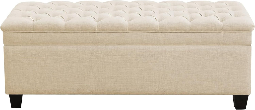 WUTUTUEE 51" Fabric Storage Ottoman Bench, Upholstered Rectangle End of Bed Storage Ottoman Tufted Living Room Bedroom Bench with Safety Hinge, Solid Wood Legs, Loads 500 lb(Khaki)