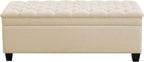 WUTUTUEE 51" Fabric Storage Ottoman Bench, Upholstered Rectangle End of Bed Storage Ottoman Tufted Living Room Bedroom Bench with Safety Hinge, Solid Wood Legs, Loads 500 lb(Khaki)