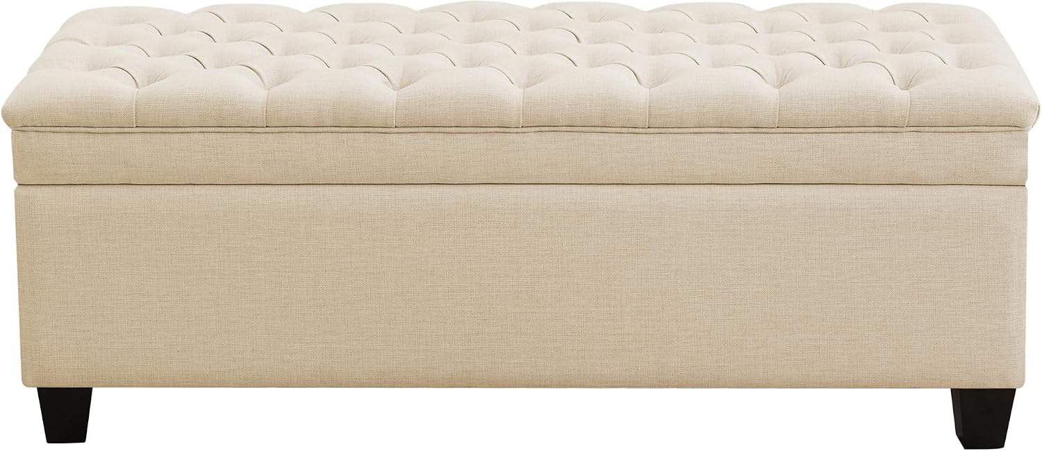 WUTUTUEE 51" Fabric Storage Ottoman Bench, Upholstered Rectangle End of Bed Storage Ottoman Tufted Living Room Bedroom Bench with Safety Hinge, Solid Wood Legs, Loads 500 lb(Khaki)
