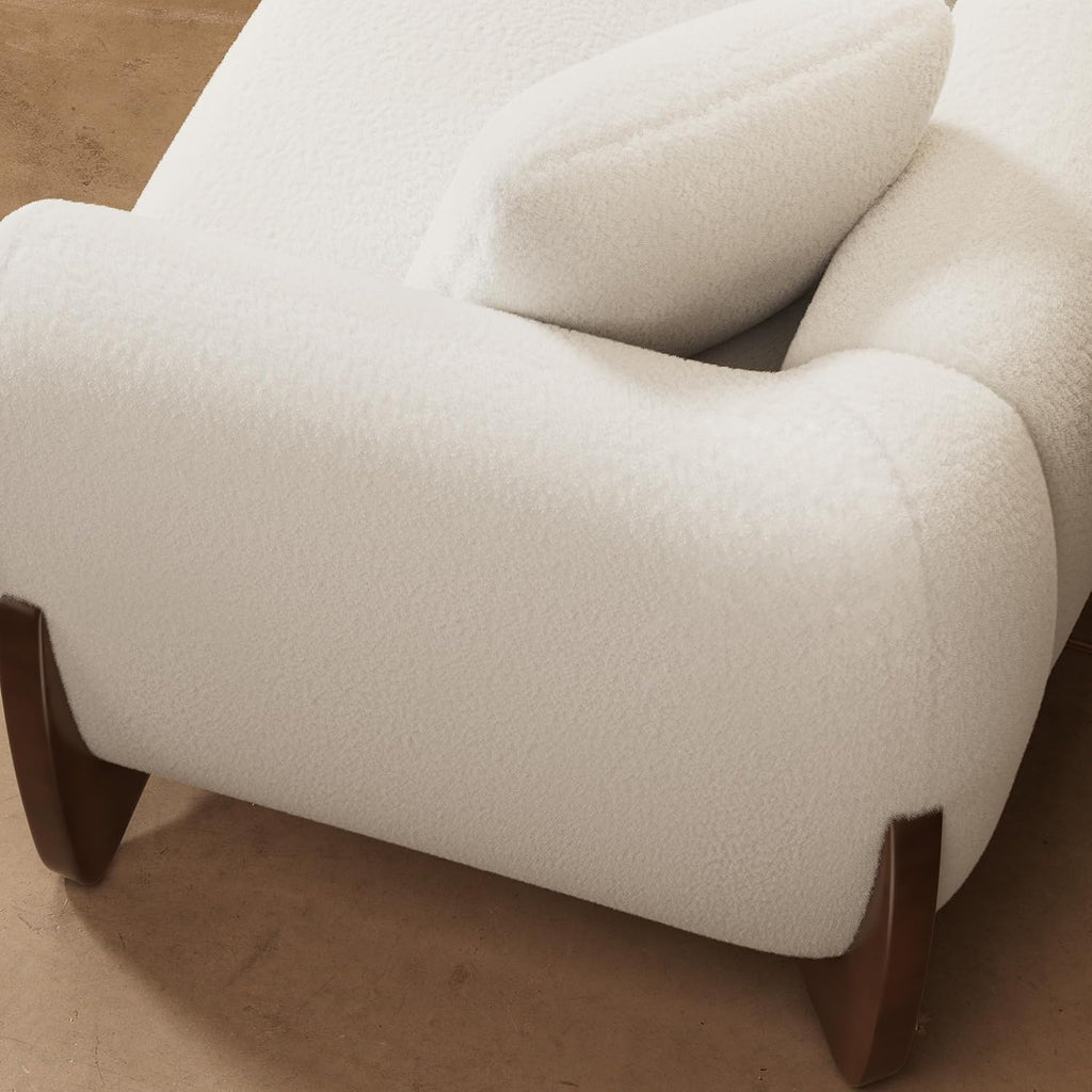 Morden Fort Modern Cloud Couch - 3 Seater Sherpa Boucle Sofa with Wood Legs, Ultra-Thick High Resilience Cushion with 3 Matching Pillows Upholstered Comfy Couch Sofa for Living Room - Off White 87''