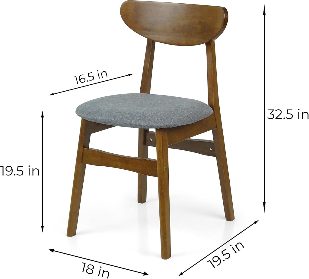 Set of 3 Dining Kitchen Round Table and 2 Yumiko Side Chairs Solid Wood w/Padded Seat Medium Brown