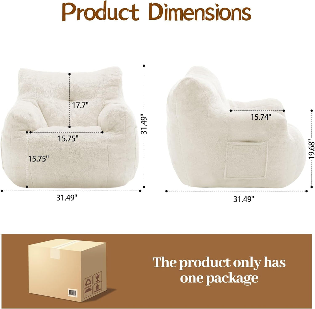 Korser Bean Bag Chair for Adults and Kids, Small Comfy Beanbag Lounge Floor Sofa Reading Chair with Armrests, Mini Cloud Sofa for Living Room, Bedroom and Game Rooms, Plush Chair with Memory Foam