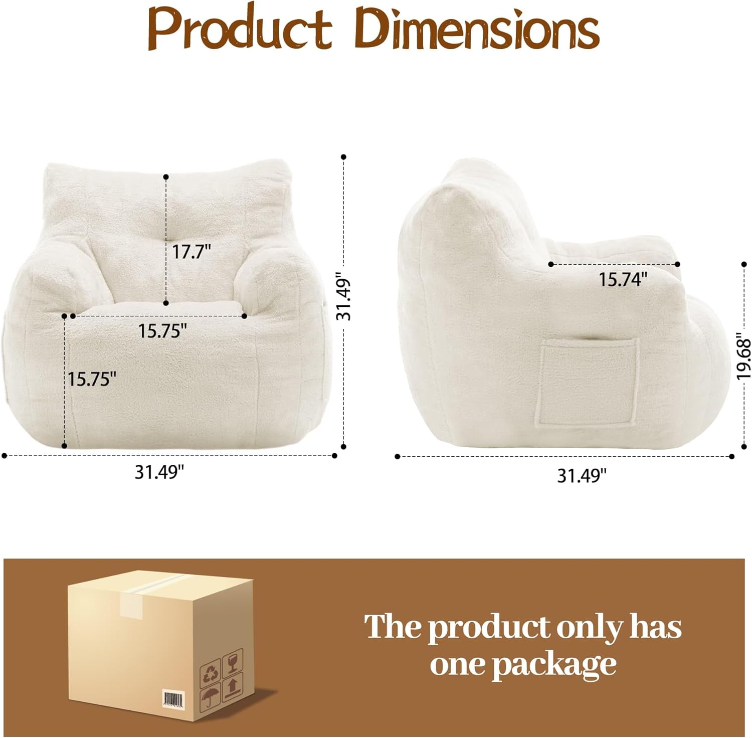 Korser Bean Bag Chair for Adults and Kids, Small Comfy Beanbag Lounge Floor Sofa Reading Chair with Armrests, Mini Cloud Sofa for Living Room, Bedroom and Game Rooms, Plush Chair with Memory Foam