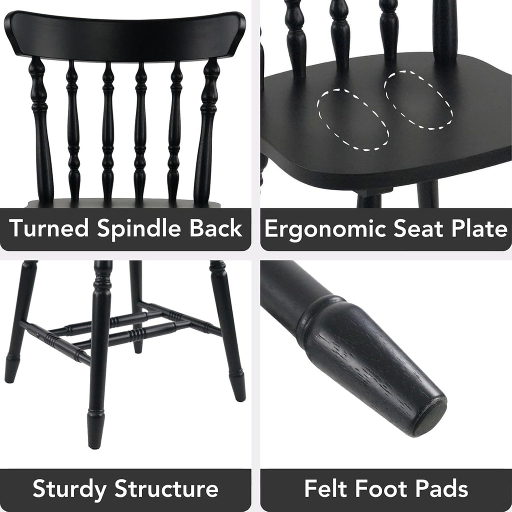 chairus Vintage Black Dining Chairs Set of 6, Farmhouse Windsor Wooden Dining Room Chairs with Turned Spindle Back & Legs, Traditional Colonial Armless Side Kitchen Chairs