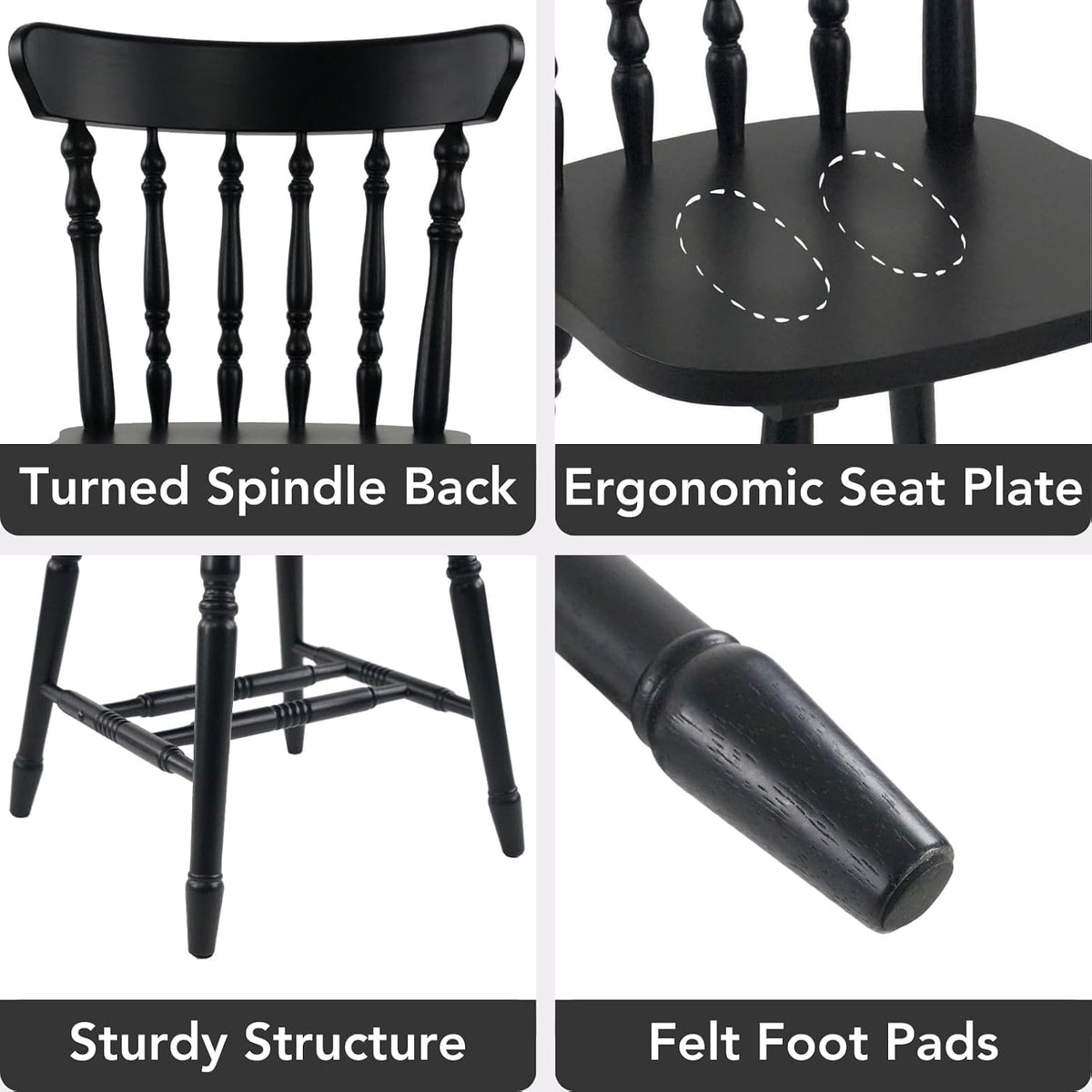 chairus Vintage Black Dining Chairs Set of 6, Farmhouse Windsor Wooden Dining Room Chairs with Turned Spindle Back & Legs, Traditional Colonial Armless Side Kitchen Chairs