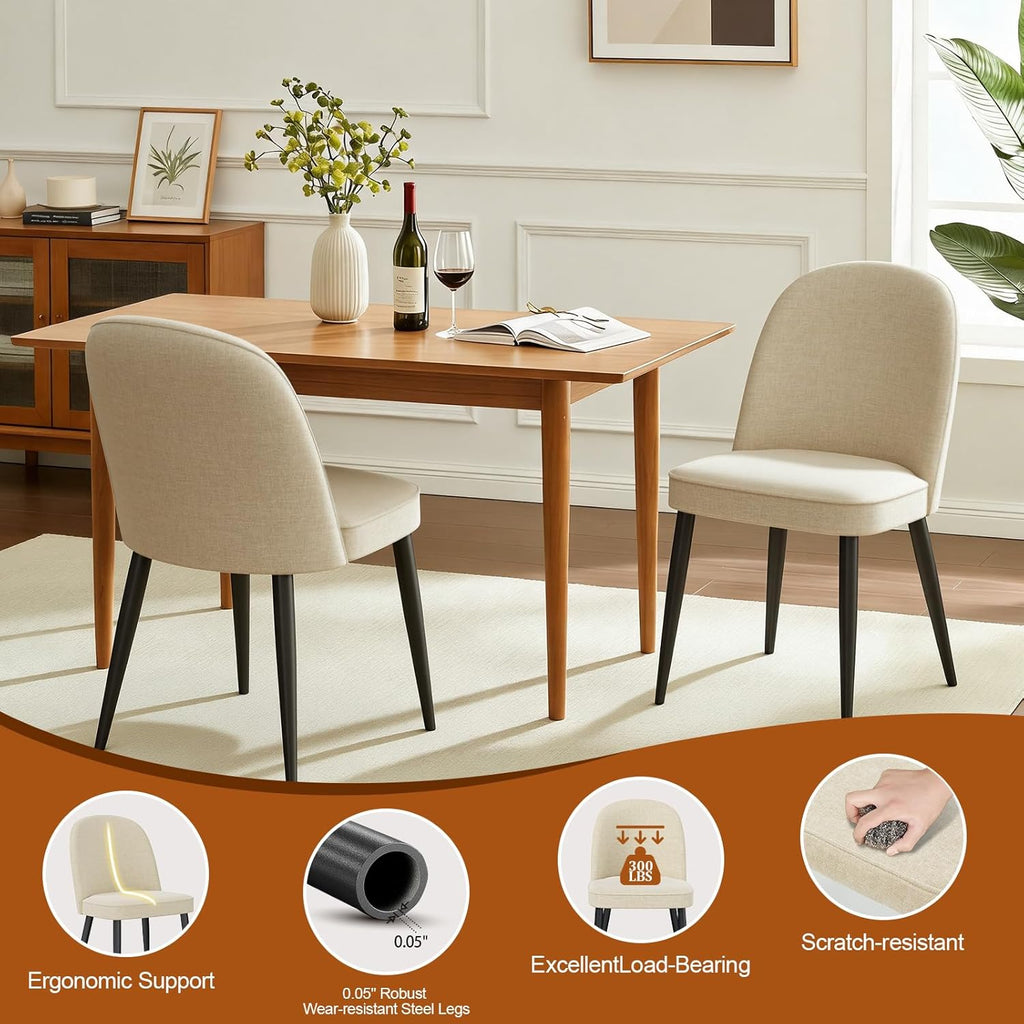 Upholstered Dining Chairs Set of 6, Comfortable Chenille Fabric Kitchen Chairs with High Back & Metal Legs, Modern Dinner Chair for Dining Room Restaurant Hotel Cafe, Beige