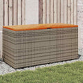 Modern Garden Storage Box Grey and Brown with PE Rattan and Acacia Wood for Outdoor Storage and Seating
