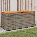 Modern Garden Storage Box Grey and Brown with PE Rattan and Acacia Wood for Outdoor Storage and Seating