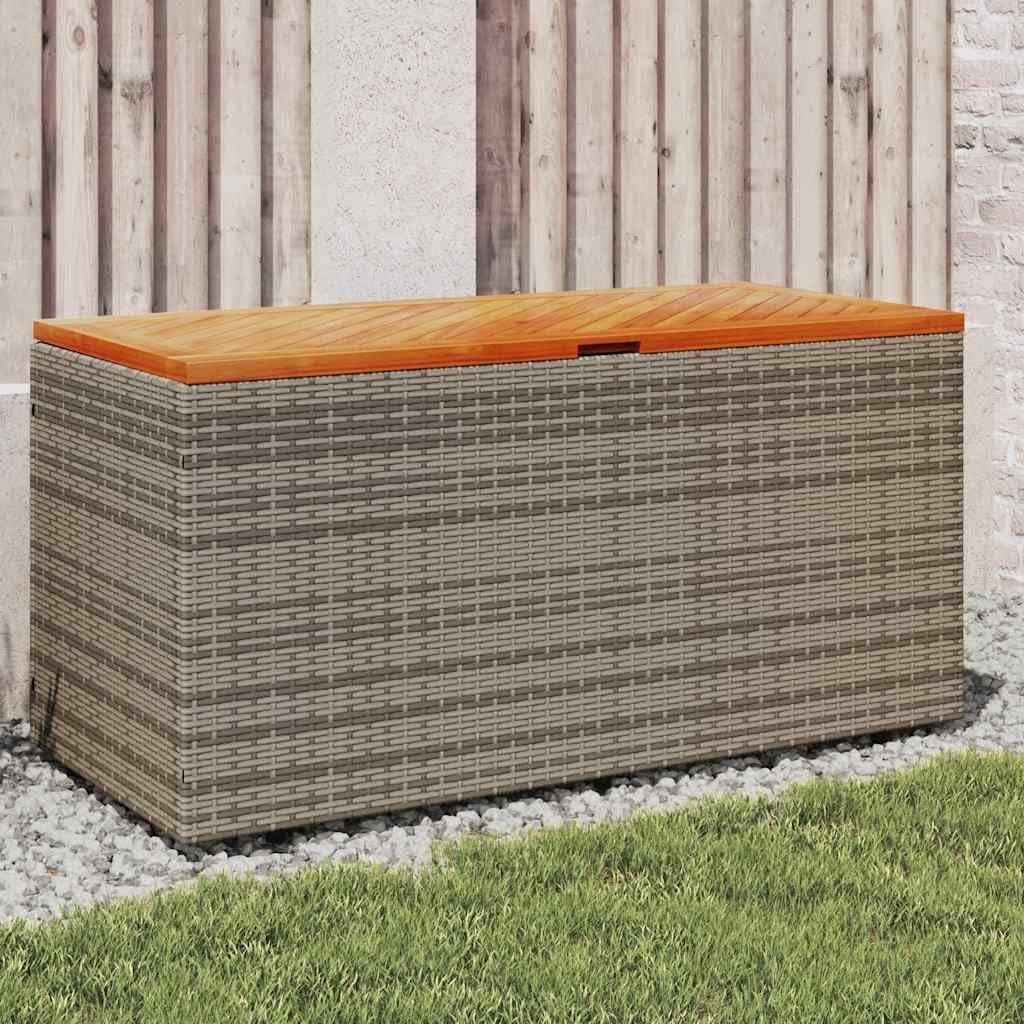 Modern Garden Storage Box Grey and Brown with PE Rattan and Acacia Wood for Outdoor Storage and Seating