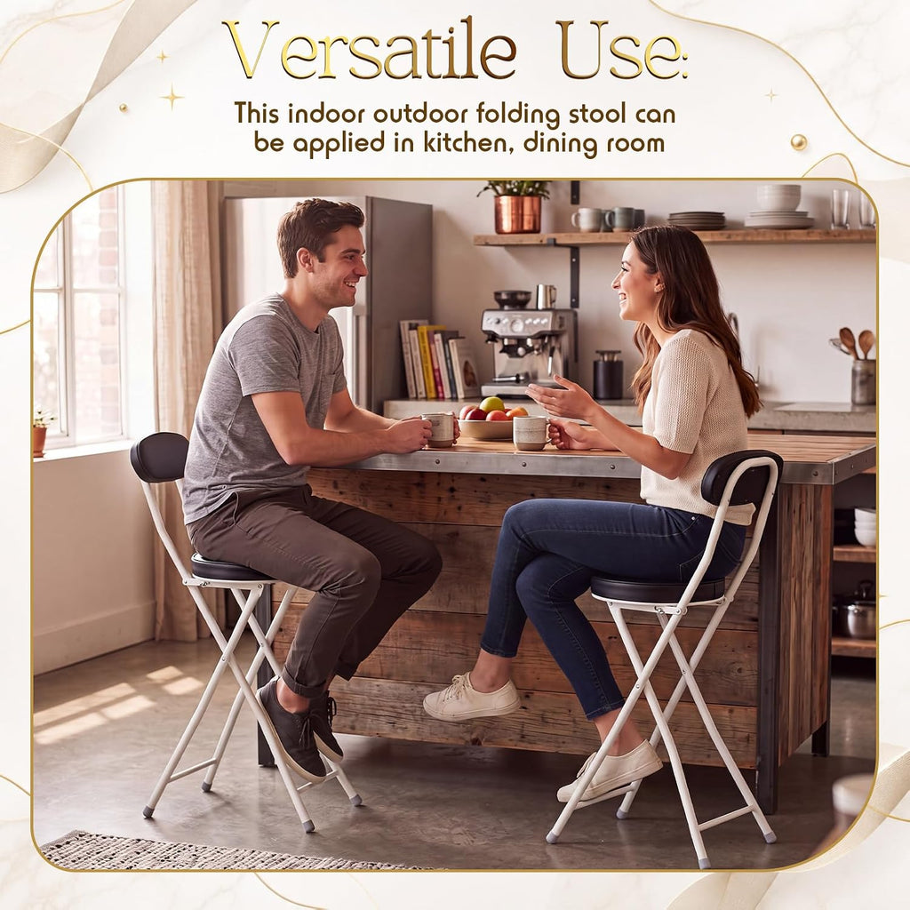 Xuhal 2 Pack Folding Bar Stools with Back 23.6'' Tall Foldable Stool Seat Padded Portable High Folding Bar Chair Counter Height Foldable Stools Leather Padded for Kitchen Shop Cafe Dining Room