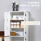 HOMCOM 48.5" Kitchen Pantry Cabinet with 2 Adjustable Shelves and 4 Beadboard Doors, Compact Farmhouse Kitchen Storage Cabinet for Dining Room, White
