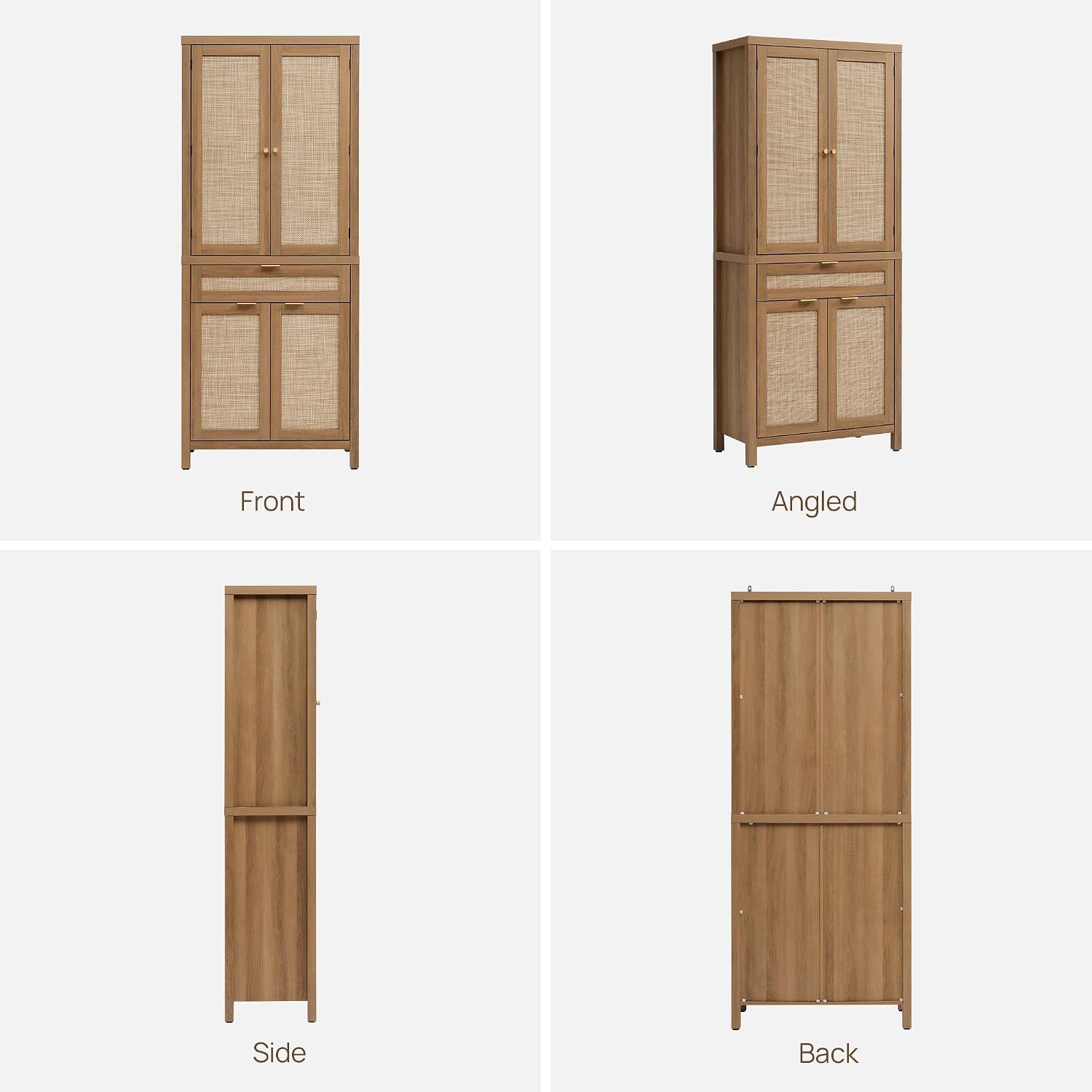 SICOTAS 72 inch Pantry Cabinet with Drawer & 4 Doors, Rattan Buffet Cabinet | Farmhouse Boho Freestanding Cupboard Pantry, Tall Storage Cabinet with Storage for Living Room, Dining Room
