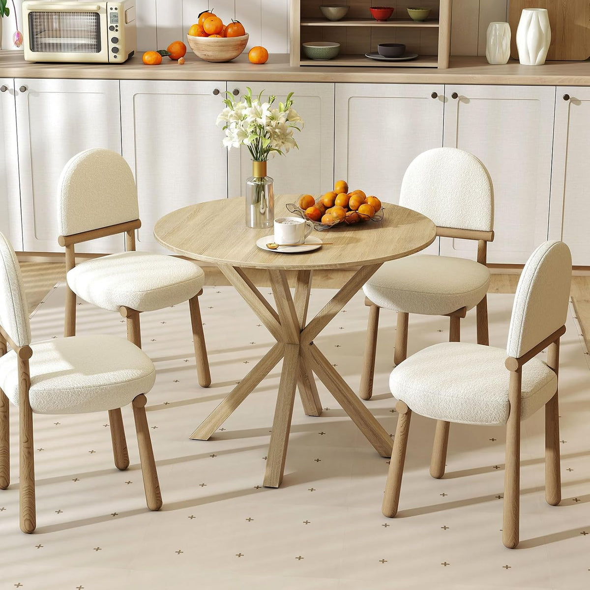Tangkula 36" Round Dining Table, Mid-Century Modern Kitchen Table with Rubber Wood Legs, Vintage Table with Pedestal Base & Adjustable Foot Pads, Side Table for Home, Office, Bar (Oak)