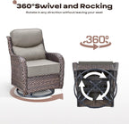 Rilyson Outdoor Swivel Rocker Chairs - All Weather Resistant Wicker Patio Furniture Set of 2 with High Back and 6 inch Thick Cushions for Deck Porch Yard and Poolside, Brown/Beige