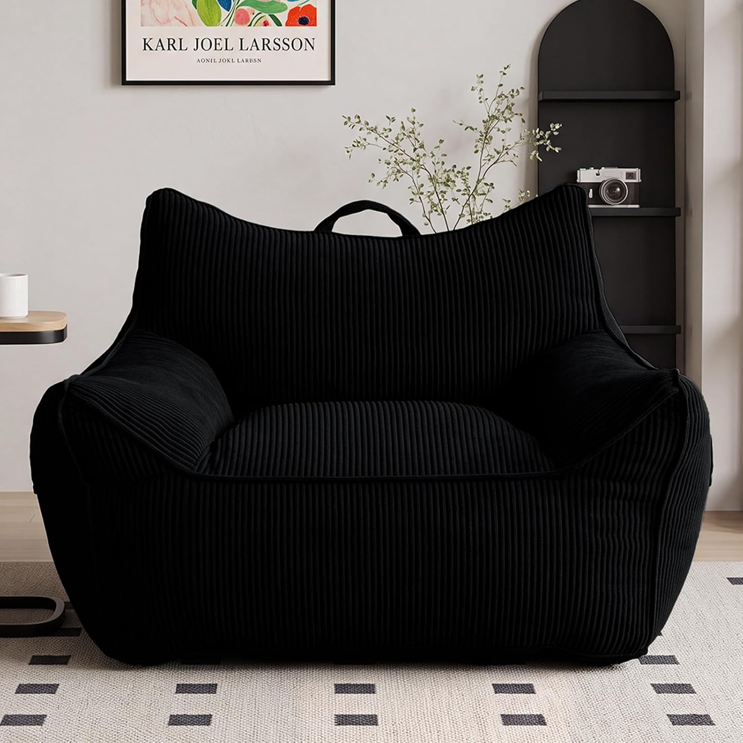 Vipbear Bean Bag Chair for Adults, Chair with Memory Foam | 35.5" Corduroy Beanbag Washable, Cozy Fluffy Chair with Pocket & Handle, Ergonomic Bedroom Sofa Chair for Gaming, Reading