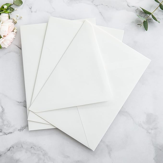 PONATIA 50PCS A7 Euro Flap Ivory Envelope, 5.25 x 7.25'' Wild Flowers Liner Envelopes for Wedding Invitations, Photos, Postcards, Greeting Cards, Christmas Gift Cards, Acrylic Mailing, 5x7 Envelopes