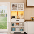 Gizoon 71" H Pantry Cabinet with LED Lights, Tall Farmhouse Kitchen Storage Cabinet with Charging Station, Modern Coffee Bar with Doors and Drawers, for Dining Room, Tabletop-Grey