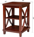 eHemco Solid Wood Square End Table with Storage Shelves, 3-Tier Accent Side Table with X-Design Panels, Compact Nightstand or Sofa Table for Living Room and Bedroom, Cherry Finish, 16 x 16 x 24 Inch