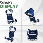 Romswi Extra Wide Beach Chair with Canopy Shade, 2 Pack Aluminum Folding Chairs with Detachable & Adjustable Umbrella, 5-Position Lay Flat, Cooler Bag, Cup & Phone Holder, Towel Bar, Navy Blue