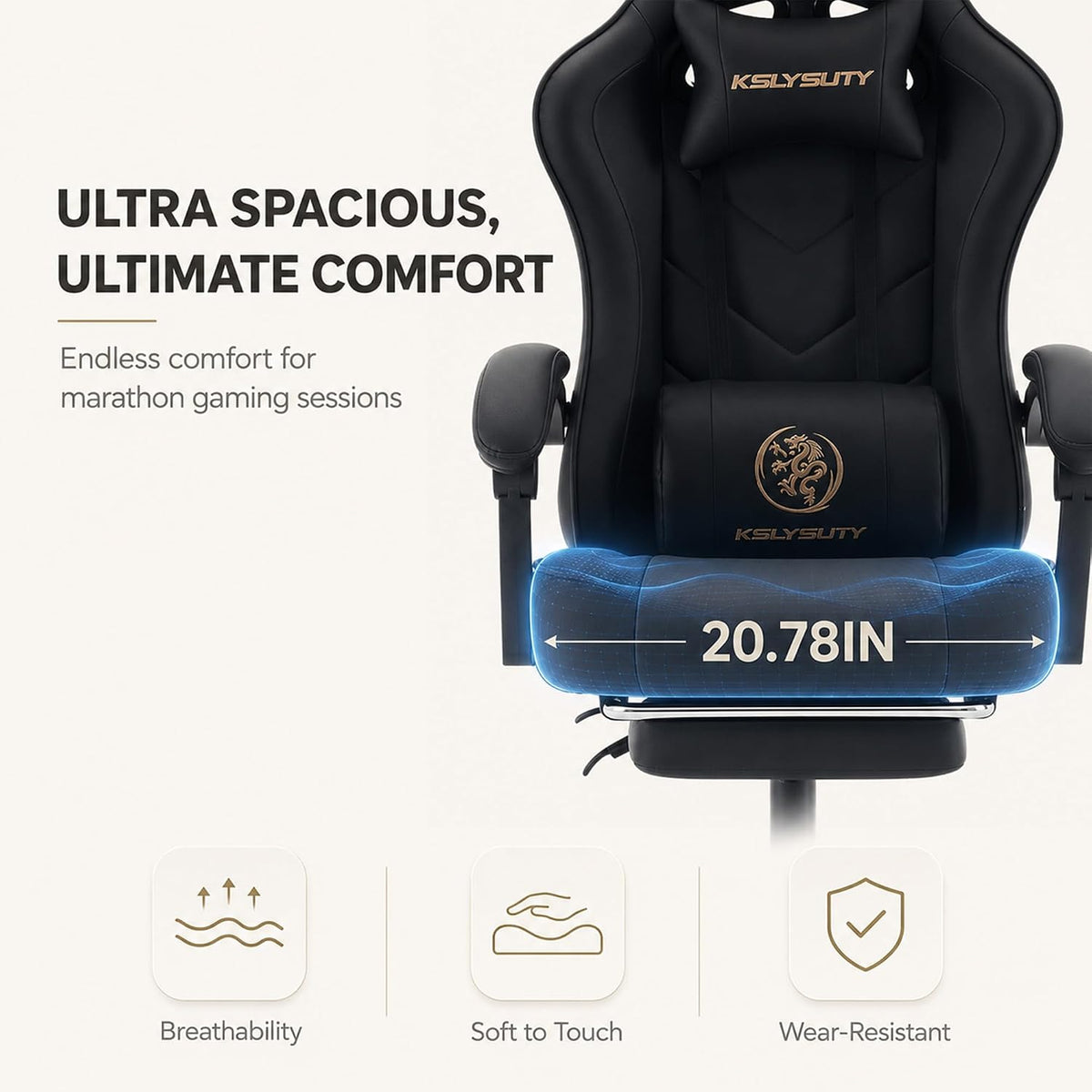 Office Desk Computer Gaming Chair for Adults, Ergonomic High Back Gamer Chair with Massage and Pocket Spring Cushion, Swivel Comfy Video Game Chairs with Footrest and Lumbar Support (Black)