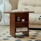 Round End Table with Open Storage,Mid-Century Modern Nightstand Small Space Side Table for Living Room & Bedroom,Easy Assembly Sofa Table(25.5 * 13.3 * 20", Walnut)