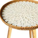 Shell Inlay Side Table, End Table, Home Decoration, Tea Table, Bedside Table for Bedroom, Garden, White Leaves 40cm