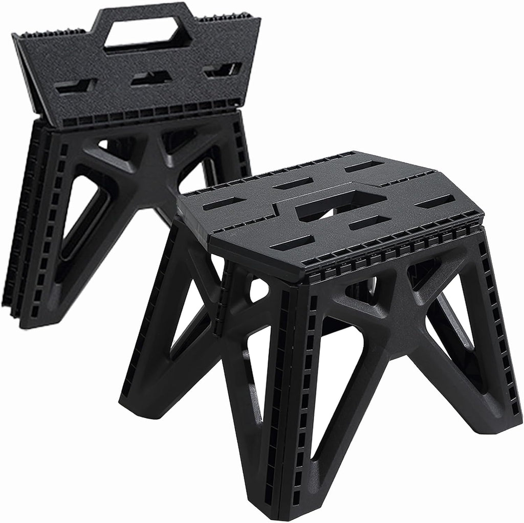 Folding Step Stool Holds 440 lbs - 9" Sturdy Foldable Step Stool with Non-Slip Base, Space Saving for Kitchen, Bathroom, Camping (Black)