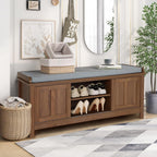 2-Tier Shoe Storage Bench,43" Wooden Shoe Cabinet with Sliding Doors,Walnut Shoe Bench with Adjustable Shelves,Storage Bench for Entryway,Hallway,Bedroom