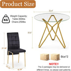 5-Piece Dining Table Set with 4 Black Chairs, 36" Round Dining Table & Chairs Set for 4, Circle Kitchen Table with Gold Metal Frame & Tempered Glass Top, Perfect for Small Space
