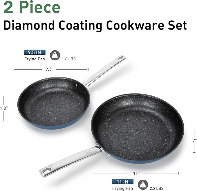 Kitchen Academy Ceramic Nonstick Frying Pans Set/Fry Pan/Skillet Sets, Healthy Induction Cookware Set Suitable for All Stove, Oven Safe up to 550℉