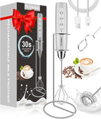 YUSWKO Milk Frother Handheld for Coffee with Stand, Rechargeable Drink Mixer with 3 Heads 3 Speeds Electric Coffee Frother Whisk, Gift for Many Occasions and Festival