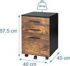 Relaxdays Roll Container with 3 Drawers, Hanging File, Castors, 57.5x40x40 cm, Black/Brown Filing Cabinet