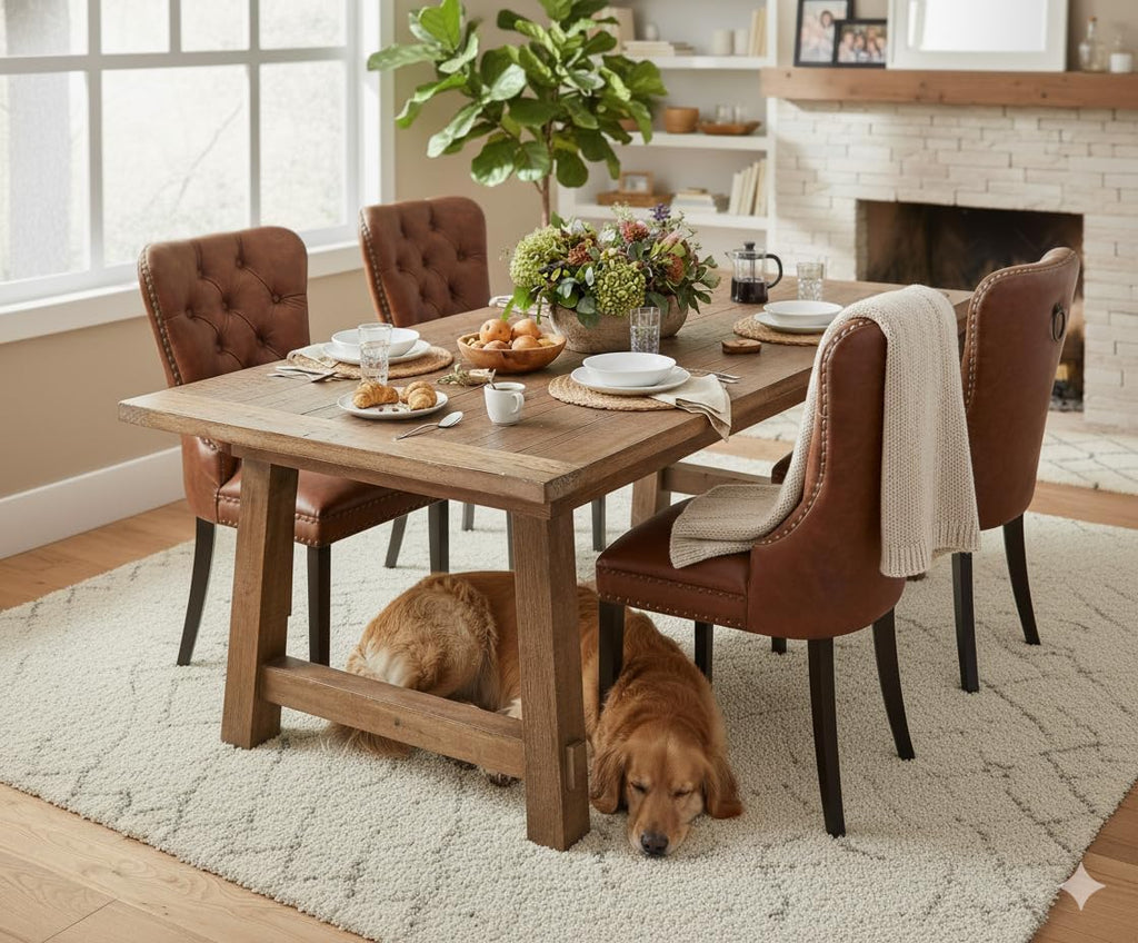 CIMOTA Brown Leather Dining Chairs Set of 8 Mid Century Modern Dining Room Chairs Tufted Upholstered Kitchen Dining Chairs Comfortable Side Chairs with Nailhead Trim/Ring Back (PU /8PCS)