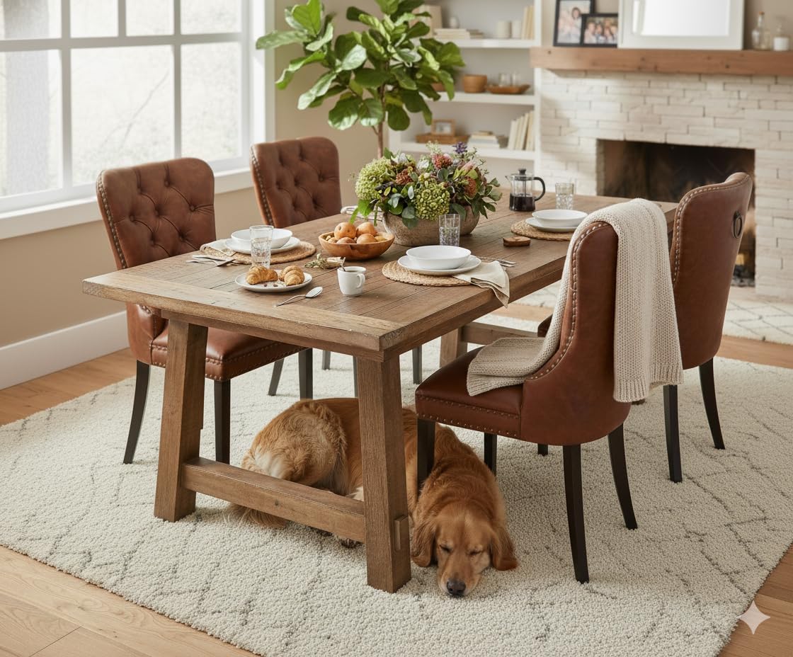 CIMOTA Brown Leather Dining Chairs Set of 8 Mid Century Modern Dining Room Chairs Tufted Upholstered Kitchen Dining Chairs Comfortable Side Chairs with Nailhead Trim/Ring Back (PU /8PCS)