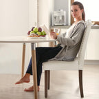 DUMOS Dining Chairs Set of 6, Farmhouse Fabric Upholstered Kitchen Chairs with Wooden Legs and Padded Seat, Modern Accent Chairs for Dining Room, Kitchen, Living Room, Restaurant, Beige