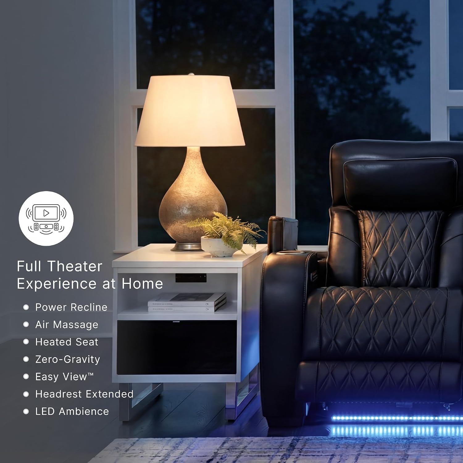 Signature Design by Ashley Boyington Power Reclining Loveseat with Console | A combination of leather and faux leather, Zero-gravity power recline, Air massage system and heat, USB storage console