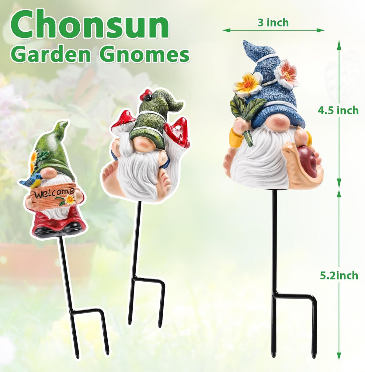 Garden Gnomes Stakes 3 Inch Plant Decorations for Pots Outdoor Statues Indoor 3 Pack Large Garden Gnomes Decorations for Home