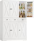 HOSTACK Modern Farmhouse Kitchen Pantry Storage Cabinet, 67" H Kitchen Pantry Cabinet with Barn Doors and Shelves, Freestanding Food Storage Cabinets with Drawers for Dining Room, Living Room, White