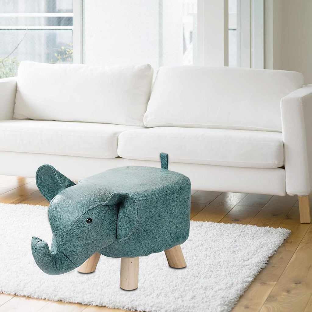 Animal Footstool Elephant Bench, Portable Shoes Changing Cute Storage, Wood Ottoman Stool Sofa Tea Stool for Decor, Bedroom, Living Rooms Indoor, Blue